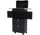 Rolling Lockable Makeup Train Case Hairdressing Trolley,Black Stylist Beauty Salon Cosmetic Luggage Travel Organizer Tool Box