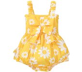 Pudcoco Infant Baby Girl Romper Casual Sleeveless Bow Front Floral Print Bodysuit Newborn Playsuit 0-24M