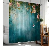 Floral Plants Shower Curtain Pink Roses Green Leaf Vines Botanical Home Decor for Bathroom Polyester Bathtub Curtains Cloth