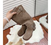 Botas con hebilla de cinturón Botas de vaquero de tacón alto de tacón grueso para mujer Botas de caballero esmeriladas