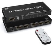 8K Switch 3x1 5x1 8K@60Hz 4K@120Hz HDMI 2.1 Switcher Selector Box 5 in 1 out with IR Remote HDR HDCP2.3 for Xbox PS4 PC TV
