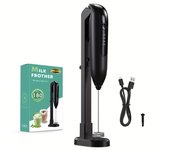 Batidora de Leche Eléctrica Portátil - Batidora de Mano Recargable por USB para Café, Lattes y Matcha - Incluye Accesorio de Batidor y Soporte