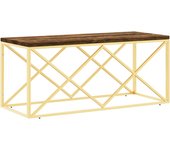 vidaXL Mesa de centro acero inoxidable y madera maciza reciclada Plateado, Dorado, Plateado y marrón claro Mesita de Salón o Comedor o Auxiliar Mesa de Café Meuble Salón