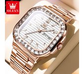 OLEVS 9966 Square Quartz Watch for Men Diamond Bezel Fashion Simple Auto Date Week Brand Original Stainless Steel Men's Watches