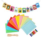Marco de fotos de papel, 30 piezas de marcos de fotos colgantes Kraft para exhibición de fotos de 4 x 6 pulgadas, marcos de fotos de cartón, 30 pinzas para la ropa con 3 cuerdas para la decoración de la pared del hogar