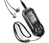 Radio FM portátil de bolsillo con pantalla LCD digital, auriculares, presintonizada radio de bolsillo, para correr, senderismo y Viajes.