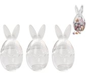 Decoraciones de Pascua, tarro de cristal de Pascua con tapa, forma de oreja de conejo, transparente, para dulces, decorativo, huevera de cristal, para guardar chocolate, dulces, mini huevos, decoración de mesa.
