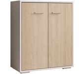 MB Muebles Bonitos - Aparador de salón, 60x71x30cm, Blanco y Sonoma Mate, 2 puertas, Tiradores metálicos, Modelo Lander