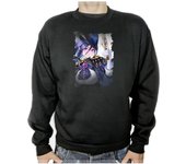 MERCHANDMANIA SUDADERA NEGRA fanart policia tsundere juego anime adulto poliester algodón sweatshirt videojuego pc