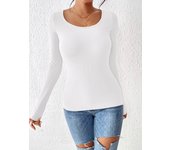 Ribbed Crew Neck T-Shirt, Casual Long Sleeve Top For Spring & Fall, Women's Clothing