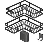 3-Pcs Non-Drilling Triangular Corner Shower Rack with 4 Detachable Hooks Double-Layer Rust-Proof Storage Organizer for Bathroom