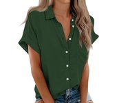 Womens Short Sleeve Shirts Solid Color Casua Button Down Blouse Tops With Chest Pocket Tops for Women Womens Tops and Blouses