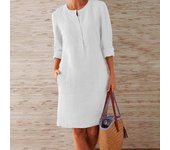 Jocoo Jolee Women Casual Soild Long Sleeve Cotton and Linen Tunic Dress Vintage Straight Dress Long Sleeve Oversized Mini Dress