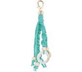 Boho Macrame Keychains with Wood Bead and Seashells, Handmade Accessories Keychain for Purse Keys, Mint Green