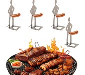 4 PCS Hot Dog Sausage Stand Holder Standing Man Sausage Barbecue Rack Reusable Stainless Steel Hotdog and Sausage Stand