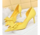 Women 7.5cm 10cm High Heels Stripper Pumps Scarpins Cute Bow Low Heels Shoes Lady Fetish Sweet Wedding Bridal Yelloow Blue Shoes