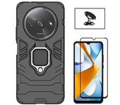 Kit Film Vidrio Templado 5D + Funda 3X1 + Soporte Magnético Xiaomi Redmi A3 Negro