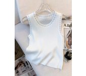 2024 Thin Elastic Contrast Trim Crew Neck Tank Top Casual Sleeveless Knit Tank Top For Summer, Women's Clothing Crop Top