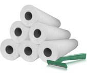 Papel Camilla ECO 59 cm x 70 m + 100 Cuchillas de Afeitar Desechables de Dos Hojas para Uso Profesional