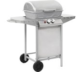 vidaXL Barbacoa portátil de gas con 2 zonas plateada acero inoxidable