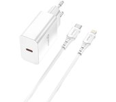 Cargador Qcharx Chronos 3A 20W 1 Puerto Tipo C + Cable Tipo C a Lightning Blanco