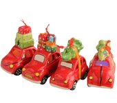 Set de 4 coches adorno navideño de cerámica con led decoración navidad Decomac