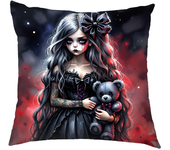 Cartoon Gothic Girl and Bear Doll Cushion Covers Goth Girl Pillowcase Sofa Bedroom Office Pillowcases Home Party Car Bedding