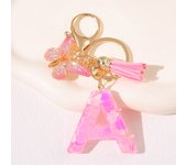 Personalized pink Initial Letter Keychain with Butterfly Charm - Durable Resin Construction Love sequin letter pendant keychain