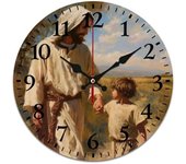 Jesús caminando con las manos un niño reloj de pared redondo de 11.8 pulgadas religioso Cristo Iglesia silencioso reloj de cuarzo sin tictac decoración moderna para oficina, hogar, cocina, dormitorio, aula