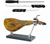 BELLO Mont Blanc - Soporte Jamonero Plegable en Fibra Negro y Acero con Cuchillos y Chaira