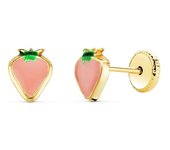 Pendientes Oro 18k niña 6 mm. forma fresa esmaltada color