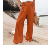 Summer Cotton Linen Wide Leg Pants Women Loose Palazzo Pant Pocket Elastic Waist Button Casual Pant Pants for Women Women’s Pant
