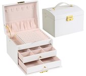 Caja De Joyas Multifuncional De Cuero Tres Capas Con Cajones Para Pendientes Cerradura Incluida Organizador De Joyas