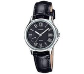 Reloj Casio señora analógico LTP-E116L-1AV esfera negra caja plateada correa negra LTPE116L1AV