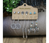 Ancient Silver Color Earrings Turquoise Inlaid Ethnic Style Geometric Circular Bows Sunflowers Starfish Gifts Party