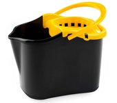 Tradineur - Cubo para fregar rectangular con escurridor, polipropileno, incluye asa, ligero, limpieza, hogar, fabricado en España (Negro y amarillo - 13,5 litros)