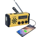 Radio Portátil, Radio Pequeña Am/FM, Alimentación Pilas/Manivela/Solar, Alarma SOS, Linterna Meteorológico para Tormentas Tornados Emergencias