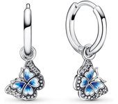 Pandora Moments - Pendientes de aro de plata de ley con circonitas cúbicas transparentes, esmalte azul y blanco，Incluye Caja Original