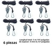 6Pcs Camping Tent Tie Down Rope Tightener Fastening Wind Rope Buckle Pulley Ratchet Hangers Awning Rope Hook