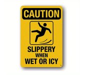 Caution Metal Sign, Watch Your Step Sign, Caution Slippery When Wet Or Ice Metal Sign Warning signs