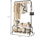 LUTODY - Perchero pie de burro, Colgador de ropa, Soporte resistente con estante para zapatos zapatero, Bolso, Accesorios, Prenda, Multifuncional, Salón, Dormitorio, Sala de estar, Recibidor, Entrada