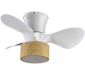 Akunadecor - Ventilador de techo pequeño con motor Dc modelo Kos acabado Blanco-haya de 3 aspas,  Led integrado 24w 2390 Lumenes con CCT regulable 3 temperaturas y Memoria de Color, Mando a Distancia incluido Con Temporizador de apagado AkunaDecor