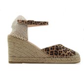 MACARENA CARLA 28 Sandalia con cuña de esparto,pulsera al tobillo,suela de goma,piel,planta de gel,leopardo, para señora