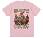 I Love Cocks Funny Roosters Meme T-shirt Chicken Enthusiast Short Sleeve T-shirt Women's Extra Large T-shirt Street Clothing