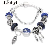 Classic Royal Blue Crystal Star Moon Beads Bracelet Dark Blue Enamel Murano Pendant Charm Bracelet & Bangle Mix Style Jewelry
