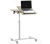 HOMCOM Mesa Auxiliar con Ruedas Mesa para Sofá con Altura Ajustable Superficie Inclinable y Marco de Metal para Dormitorio Salón Oficina 57x40x67,5-101 cm Roble y Blanco