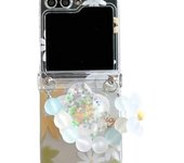Funda para Samsung Galaxy Z Flip 6 con soporte de flores, diseño de flores de colores para Galaxy Z Flip 5 con cadena para la muñeca para niñas y mujeres (Z Flip 5, azul)