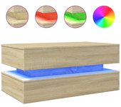 vidaXL Mesa de centro con luces LED 90x50x40 cm Blanco, Negro, Roble Sonoma Mesita de Salón o Comedor o Auxiliar Mesa de Café Meuble Salón