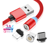 Cable de Carga Magnético 3 en 1, Cable USB Imán de Nylon, Cable de Datos Magnético, cable de Carga rápida para Micro USB/Tipo-C/Tabletas/Teléfono/Samsung/Huawei/Xiaomi/Sony