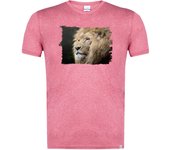 MERCHANDMANIA CAMISETA ROJA MEZCLA leon majestuoso salvaje selva savana feroz fiera moda verano tshirt